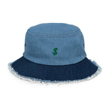 DOLLAR SIGN Distressed denim bucket hat