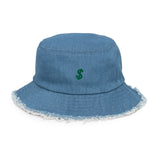 DOLLAR SIGN Distressed denim bucket hat